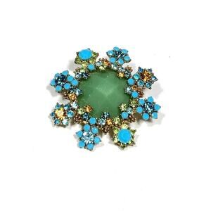 Brooch Vintage Plastic Rhinestones Flowers Unique Estate